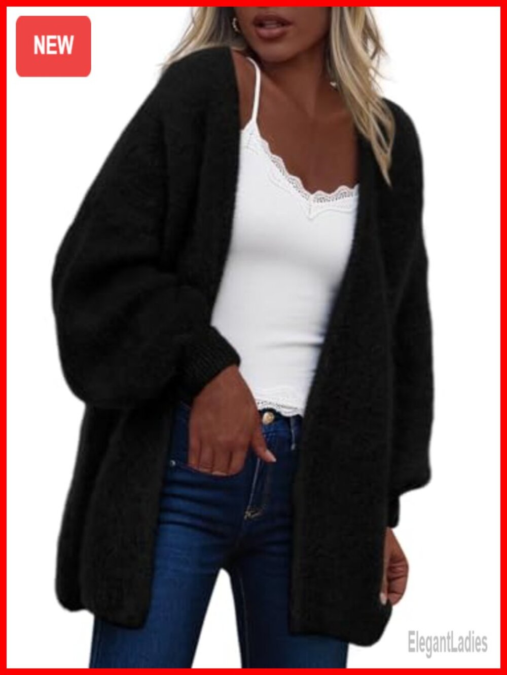 Women Open Front Chunky Knit Cardigan Slouchy Cozy Oversized Sweater